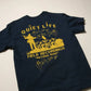 The Quiet Life t-shirt i blå med gult print og teksten Quiet Life field recordings